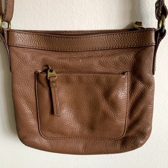 Fossil Brown Pebbled Leather Crossbody Satchel Bag Purse Adjustable Strap - Picture 2 of 9